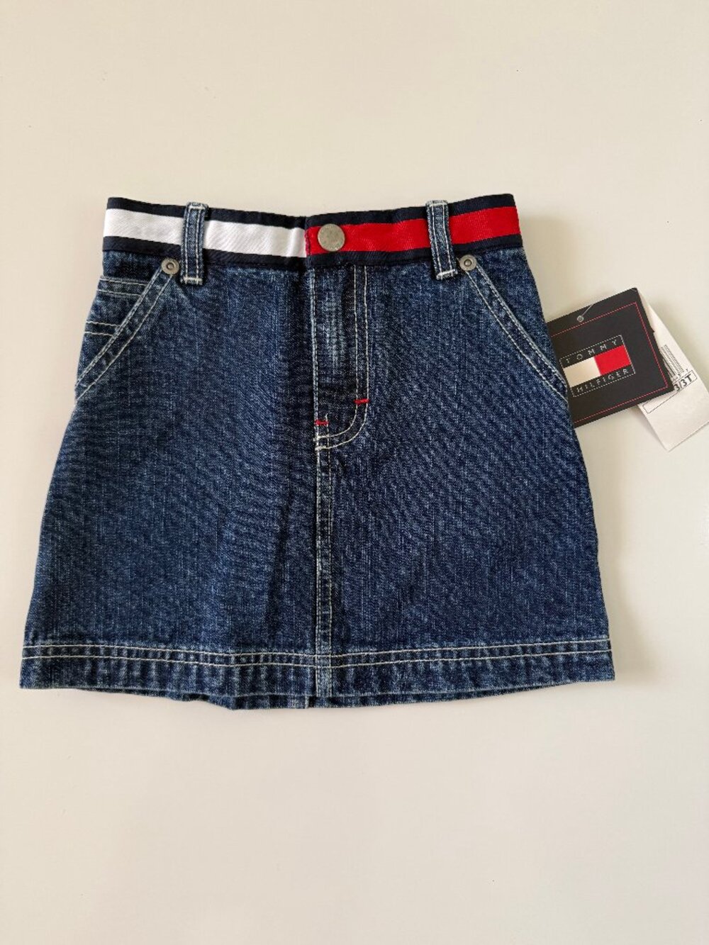 NWT Vintage Tommy Hilfiger Girls 3T Denim Skirt Flag Ribbon Waistband Y2K